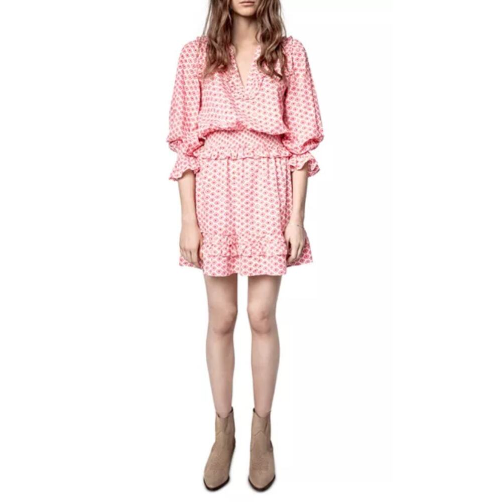 Zadig & Voltaire Rune Debby Cotton Ruffle Evil Eye Print Mini Dress XS